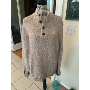 MENS FOSSIL PULLOVER SWEATER angora cotton blend Beige Tan 1/4 button